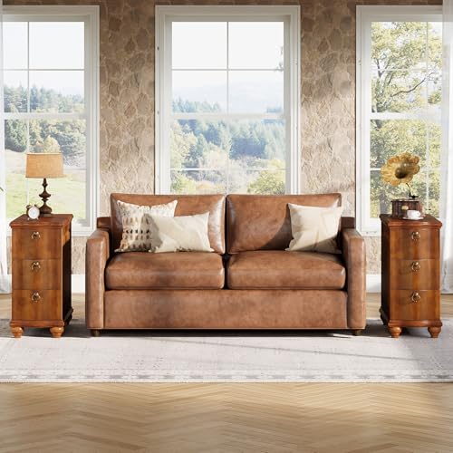 Tribesigns Wood End Table Set of 2, Fully Assembled Nightstand with Drawers | Narrow Tall Slim Side Table for Bedside, Small Spaces, Living Room, Bedroom, Walnut Brown, No Assembly Required - color: Walnut Brown