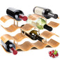 NutriChef Bamboo Wine Rack - 4 Tier Countertop Shelf with Slots that Holds 14 Bottles, Unique Stackable Wooden Holder, Save Space for Cabinet, Kitchen and Pantry, Modern Contemporary Wave Design - size: Desktop
