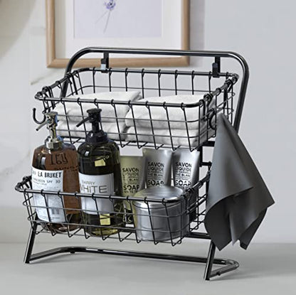 Simple Houseware 2-Tier Rigid Wire Market Basket Stand, Black - size: 2 Tier