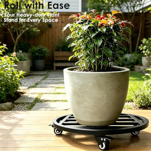 18" Round Plant Stand with Wheels Heavy Duty,Large Metal Plant Caddy Indoor Outdoor Use,Rolling Plant Dolly with Industrial Casters,Rust-Proof Black Plant Tray for Large Planters Pots,1-Pack - size: 18-Inch (1-Pack)