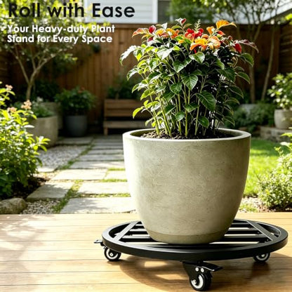 18" Round Plant Stand with Wheels Heavy Duty,Large Metal Plant Caddy Indoor Outdoor Use,Rolling Plant Dolly with Industrial Casters,Rust-Proof Black Plant Tray for Large Planters Pots,2-Pack - size: 18-Inch (2-Pack)