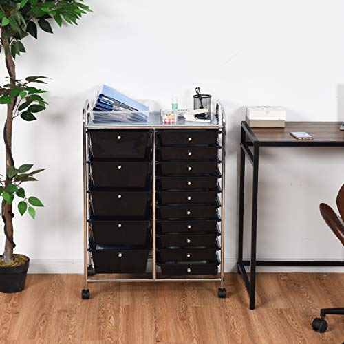 Moccha 15-Drawer Rolling Storage Cart - Under Desk Storage Drawers with wheels for Craft Art Supply Paper Salon, Scrapbook Paper Tools, Mobile Utility Cart for Classroom (15 Drawers, Black) - color: Black, style: 15 Drawers