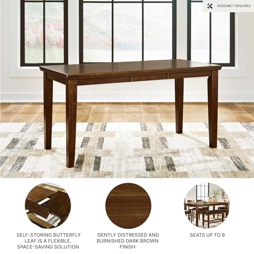 Signature Design by Ashley 1-Piece Counter Height Dining Table, 60-78 in | 18-in self-storing butterfly leaf, Hardwood solids, select acacia veneers and engineered wood, Medium brown, Ralene Series - color: Medium Brown, style: Counter Height Table