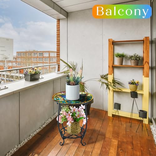 Cinnvoice Outdoor Side Table Round Small Mosaic Patio Accent Indoor End Plant Coffee Tea Table for Yard Patio Porch Garden Living Room, Bedroom(Butterfly Style,12 Inch) - size: 12 Inch, style: Butterfly Style