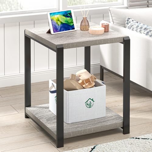 FOLUBAN Modern Side Table, Square End Table with Storage for Living Room Office, Rustic Bedside Table for Bedroom, Small Spaces, Light Grey - color: Light Grey