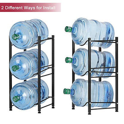Water Bottle Storage Organizer - 5 Gallon Jug Holder Rack, 3-Tier Stackable Dispenser Stand for Office, Kitchen, Lobby, Foyer - Black - color: 3-Tier Black