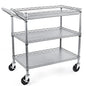WDT Heavy Duty 3 Tier Utility Cart,Wire Rolling Carts with Wheels, Commercial Grade Service Cart with Shelving Liners and Handle Bar Metal Carts for Kitchen Office Hardware - color: 990lbs Capacity Silver