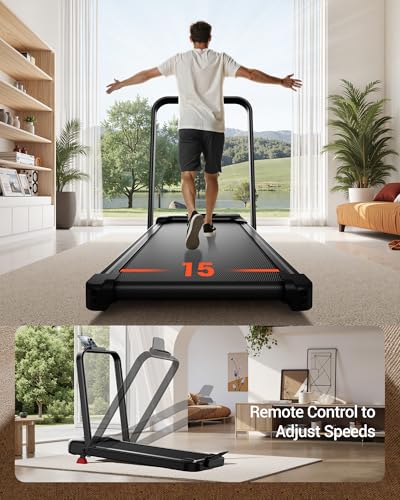 Walking Pad Treadmill with Handle Bar - 2.5HP Quiet Folding Treadmill for Home Office Under Desk Portable Walking Pad with 15% Incline 300LBS Capacity