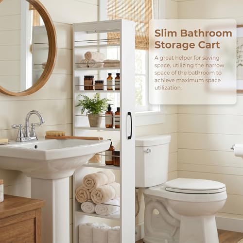 7-Tier Slim Mobile Shelving Cart with Wheels, Rolling Pantry with 7 Racks, Narrow Pull-Out Utility Cart, Space Saving Storage Organizer Carts for Kitchen Living Room Bathroom Narrow Spaces, White - size: White & 7.87"D x 17.72"W x 70.87"H