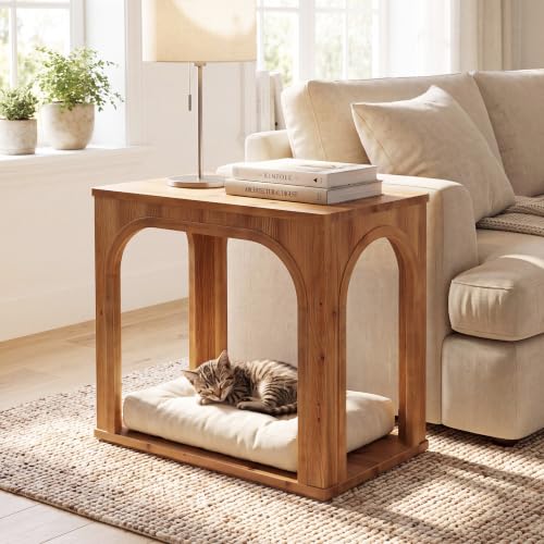 Tribesigns Arched Side Table, 2-Tier Farmhouse Solid Wood End Table with Bottom Shelf, Wooden Night Stand for Living Room, Bedroom, Rustic Brown