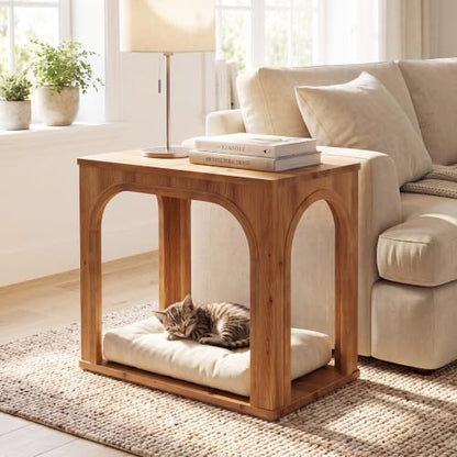Tribesigns Arched Side Table, 2-Tier Farmhouse Solid Wood End Table with Bottom Shelf, Wooden Night Stand for Living Room, Bedroom, Rustic Brown