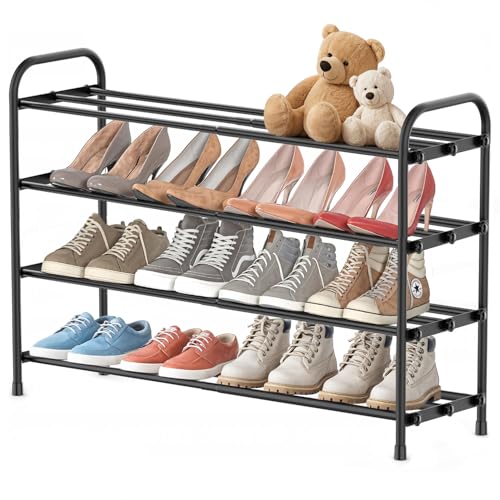 INSMART 4-Tier Expandable Shoe Rack, Stackable and Adjustable Shoes Organizer Storage Shelf, Sturdy and Durable Metal Structure Free Standing Shoe Rack for Closet Entryway Doorway - color: Black, size: 4-Tier