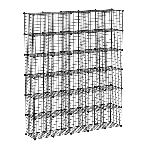 KOUSI 14"x14" Wire Cube Storage, Metal Grid Organizer, 30-Cube Modular Shelving Unit, Stackable Bookcase, Ideal for Living Room, Bedroom, Office, Garage