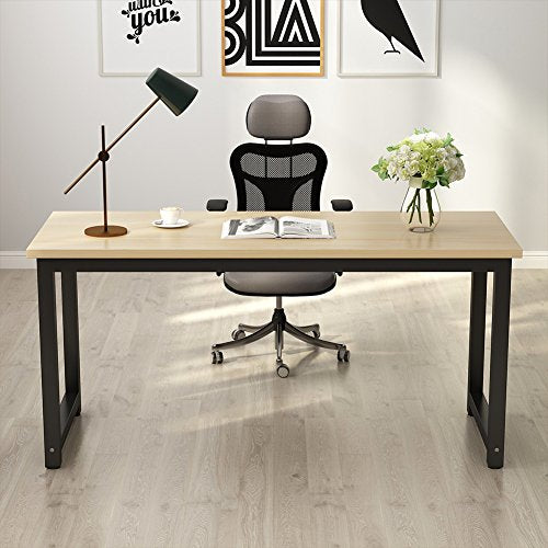 Tribesigns Computer Desk, Large Office Desk Computer Table Study Writing Desk for Home Office, Walnut + Black Leg, 63 X 23.6 inch - color: Walnut + Black Leg, size: 63*23.6 inch