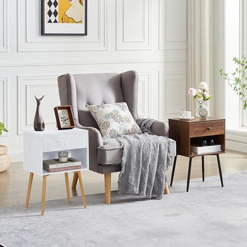 VECELO Nightstands Set of 2, Mid Century Modern End Bedside Table, Night Stand with Storage Drawer and 2 Tiers Open Shelf for Small Place, Bedroom, Living Room, Easy Assembly, Brown - color: Brown