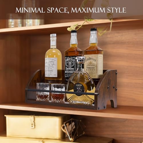 Wooden Liquor Bottle Display Shelf, 2 Tier Countertop Liquor Wine Rack, Coffee Syrup Rack Organizer, Mini Bar Home Retro Bar Shelves Stand for Bourbon Whiskey, Spirits, Alcohol Storage - size: 2 Tier