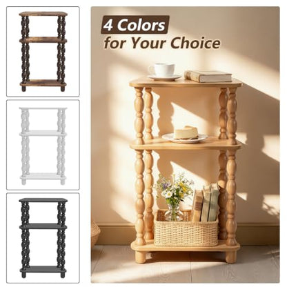 3-Tier Small Side Table, Narrow End Table, Natural Wood | Modern Accent Table, Skinny Bedside Nightstand, For Small Spaces, Bedroom & Living Room - color: Natual Wood, size: Narrow