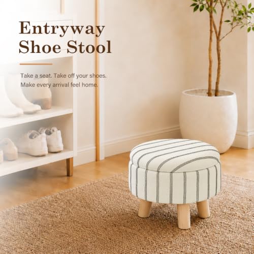 Wimarsbon Storage Ottoman, Modern Round Footrest with Soft Padded Seat, Striped Fabric Footstool with Wood Legs, Accent Small Table or Plant Stand for Hallway, Living Room (Black and White) - color: Black and White