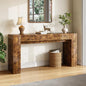 AMERLIFE 63-Inch Modern Burl Wood Console Table with High Gloss Finish, Long Sofa Table with 2 Storage Drawers for Entryway, Hallway, Foyer or Living Room, Brown - color: Walnut
