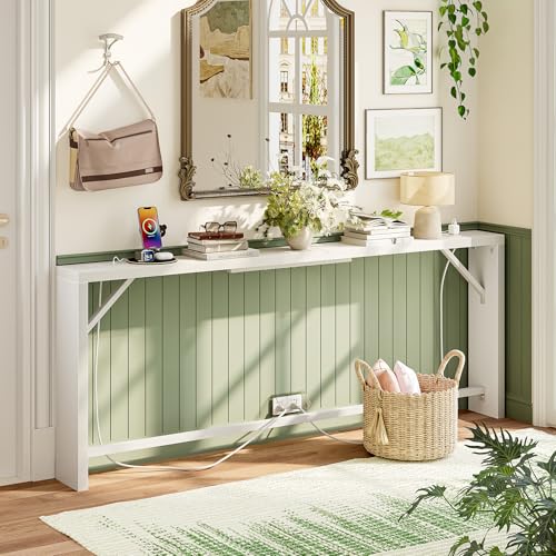 TIQLAB Sofa Table, 79 inch (1.2'' Thickness) Long Console Table Behind Couch, Narrow Entryway Table with Angled Metal Frame, Industrial Console Table, White - color: White, size: 79''L x 5.9''W x 31.5''H