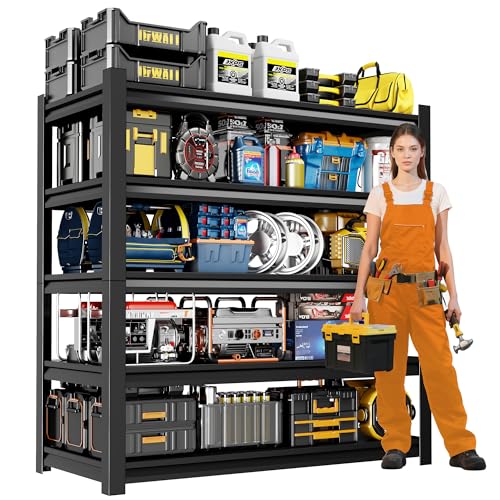 59" W Garage Shelving,5-Tier Heavy Duty Shelving Unit,3000LBS Adjustable Metal Storage Shelves,Storage Rack Units for Industrie,Shed,Warehouse,Basement,Black,59" W x 19.7" D x 72" H - size: 19.7"Dx59"Wx72"H
