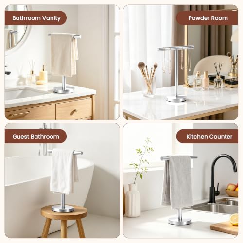 T-Shape Bath Hand Towel Holder Standing, Silver, 2 Pack | Weighted Stainless Steel Base Helps Prevent Tipping While The Open T-Shape Keeps Towels Dry on Bathroom Countertops - color: Silver-2 Pack