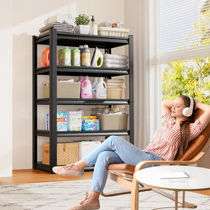 71" H Garage Shelving 5-Tier Heavy Duty Storage Shelves, Adjustable Metal Shelf Unit, Utility Organizer Rack for Basement, Pantry, Kitchen, Warehouse,15.7" Dx35.4 Wx71.2 H, Black - size: 5-Tier-15.7"Dx35.4"Wx71.2"H