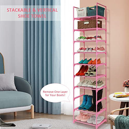 LNYZQUS 5-Tier Small Kids Shoe Rack Organizer, Pink Toddler Shoe Shelf Shoe Stand for Closet Narrow Space,Mini Shoe Storage Rack Short Shoe Tower for Women & Girls(Full Pink)