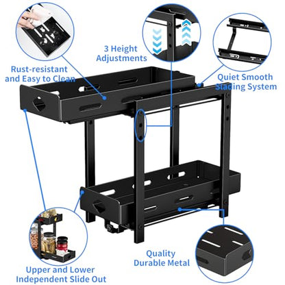 BOIVSHI Pull Out Spice Rack Organizer, 2-Tier Vertical Spice Rack, Height Adjustable for Kitchen Cabinet (5.3''Wx10.8''Dx9.2''H, Metal Black) - size: 5.3''Wx10.8''Dx9.2''H,2 Tier