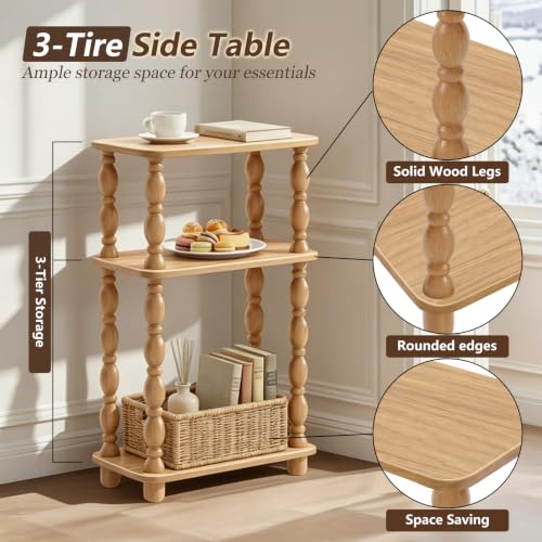 3-Tier Small Side Table, Narrow End Table, Natural Wood | Modern Accent Table, Skinny Bedside Nightstand, For Small Spaces, Bedroom & Living Room - color: Natual Wood, size: Narrow