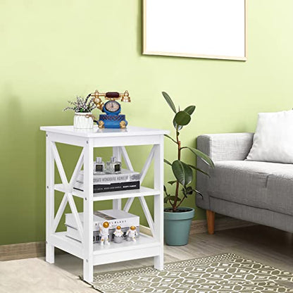 Nouva Side Table - Square Small End Table w/Storage Shelf, Tall Nightstand w/X-Design for Living Room Bedroom Office Bathroom,White - color: White