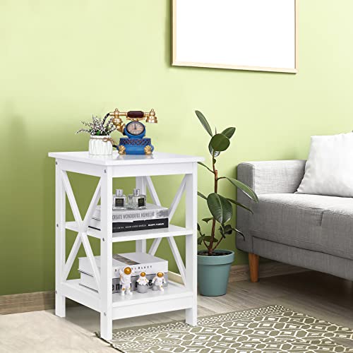 Nouva Side Table - Square Small End Table w/Storage Shelf, Tall Nightstand w/X-Design for Living Room Bedroom Office Bathroom,White - color: White