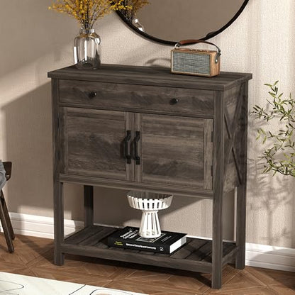 ChooChoo Farmhouse Console Table, Entryway Table with Storage Shelf, Coffee Bar Cabinet, Narrow Buffet Sideboard for Kitchen, Hallway, Living Room, Ash Gray - color: Ash Gray
