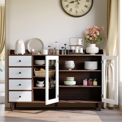 GarveeLife 55" Large Sideboard Buffet Cabinet with Storage, 30" Tall Modern Kitchen Storage Cabinet,Adjustbale Shelf, Coffee Bar, Long Accent Table for Dining Room, Living Room, Entryway,Brown - color: Brown