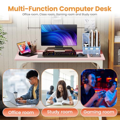 Dkelincs 40 Inch Small Computer Desk Home Office Desk Writing Desk Modern Simple Style Study Work Table with Metal Frame, Easy Assembly, Adjustable Feet, Water-Resistant, Scratchproof Surface, Pink - color: Pink, size: 40 Inch