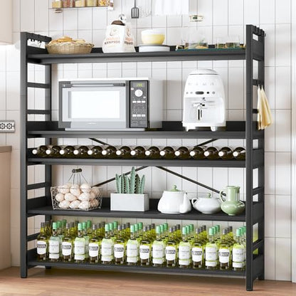 HCHQHS 5 Tier Bookshelf, Adjustable Industrial Bookcase, Vertical Tall Book Shelf, Wood and Black Metal Open Bookshelves for Home Office, Living Room, Bedroom - color: Black, size: 5-Tier (47"W x 57"H)