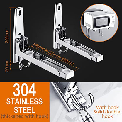 Hovico Stainless Steel Microwave Oven Rack,Retrackable Foldable Microwave Oven Wall Mounted Stand Holder Rack Bracket With Removable Hook - color: Style B