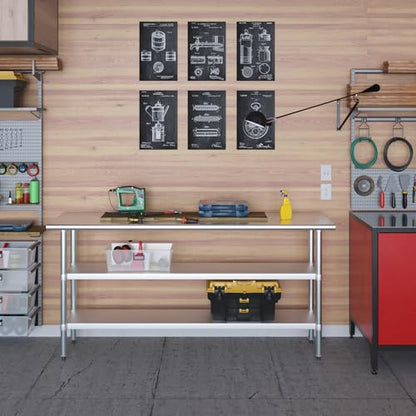 Stainless Steel Work Table with 2 Shelves | Metal Utility Table | Commercial & Residential NSF Utility (Stainless Steel Table with 2 Shelves, 72" Long x 18" Deep) - size: 72" Long x 18" Deep