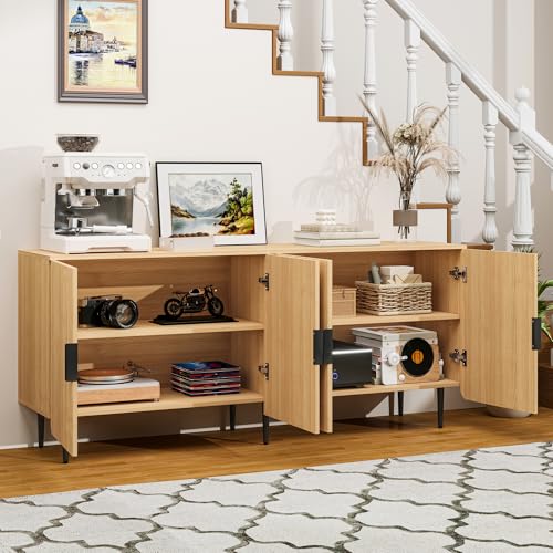 65" Fluted Sideboard Buffet Cabinet with Storage, Console Cabinet with 4 Doors & Adjustable Shelves, Modern Buffet Table for Kitchen Dining Living Room Hallway‌ Entryway, Natural - color: Natural