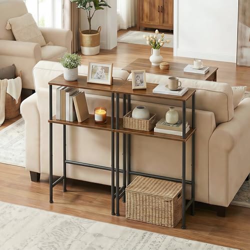 HOOBRO Narrow Console Table for Small Space, 15.7" Entryway Table with Storage, Sofa Table with 2 Shelves, Skinny Console Table for Entryway, Hallway, Living Room, Rustic Brown and Black BF40XG01 - color: Rustic Brown + Black