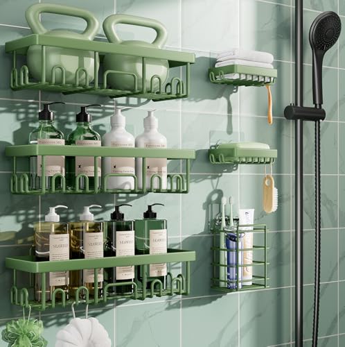 Veken Rustproof & Waterproof Shower Caddy 6-Pack, No Drilling Adhesive Shelves Rack with Soap Holder, Large Capacity Bathroom Organizers and Storage, Wall-Mounted Kitchen & Home Decor, Green - color: Green