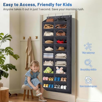 MISSLO 30-40 Pairs Over the Door Shoe Organizer for Closet 20 Extra Large Deep Pockets Hanging Shoe Rack for Door 10-Tier Heavy Duty Shoes Storage Hanger Fits Size 15 Sneakers, Boots, Heels, Black