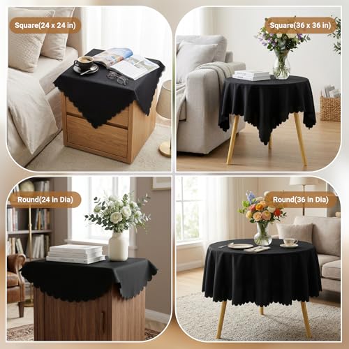Small Round Tablecloth 36 inch, Solid Black Circle Scalloped Fabric Table Cloth, Dust Wrinkle Resistant Washable Polyester Table Cover for Nightstand End Bedside Small Dining Coffee Tables Top - color: Black, size: 36" (Round)