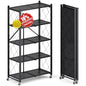Upgraded 18% Thickened Portable 5-Tier Foldable Storage Shelves with Wheels Heavy Duty Storage Shelf Collapsible Shelves Unit Display for Garage Storage Kitchen Pantry & Closet Organizer, Matte Black
