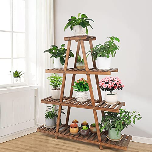 Ufine 4 Tier Wood Plant Stand Indoor Outdoor A Frame Plant Display Shelf | Multiple Plants Rack Flower Pot Holder for Living Room Balcony Patio