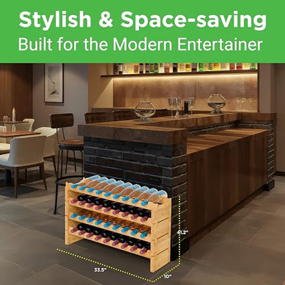 NutriChef 36 Bottle Wine Rack Stackable Bamboo Freestanding, 4-Tier Modular Shelf, Sturdy Wobble Free, Upgraded 2026 Design, Easy No-Tool Assembly for Kitchen, Cellar or Bar Storage 33.5" x 10" x 21" - size: 36 Bottle
