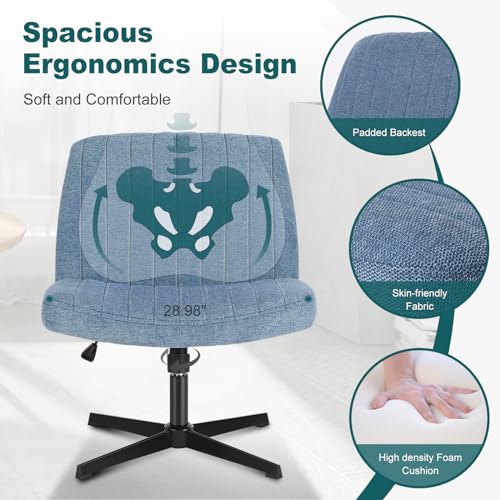 OLIXIS Criss Cross Chair, Vanity Chair, Home Office Desk | Height Adjustable, Comfy Fabric, Armless Wide Seating for Bedroom Student Study Room, Blue No Wheel - color: Blue No Wheel