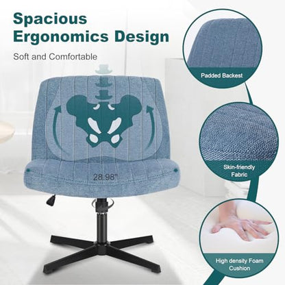 OLIXIS Criss Cross Chair, Vanity Chair, Home Office Desk | Height Adjustable, Comfy Fabric, Armless Wide Seating for Bedroom Student Study Room, Blue No Wheel - color: Blue No Wheel