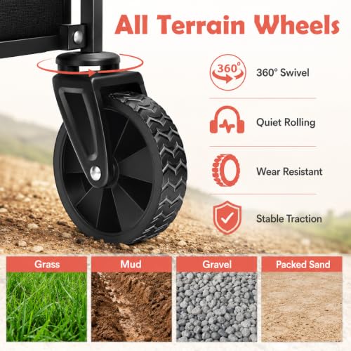 Collapsible Wagon Cart with Wheels, Compact 360 lb Folding Utility Wagon | 120L compact wagon with 360 lb support, 11 lb lightweight design, adjustable handle, 2 cup holders and all-terrain wheels - size: 360LB