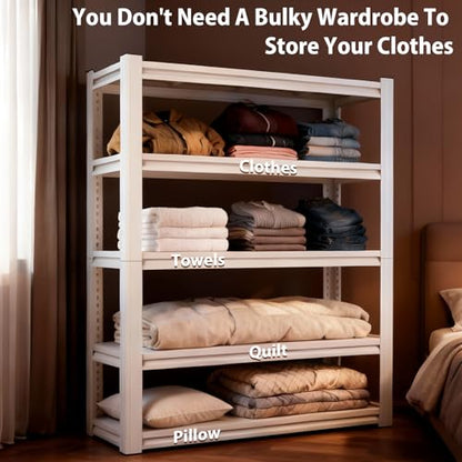 3000 LBS White Household Storage Shelving Unit，72" H 5 Tier Storage Shelve，Adjustable Heavy-Duty Shelving for Pantry, Kitchen, Garage, Closet,Office (72"*35"*15.7") - size: White 72"*35"*15.7" 5T